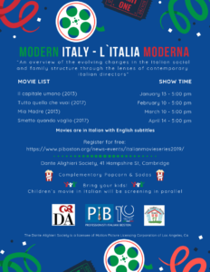 PIB's Italian Movie Night Series Flyer.