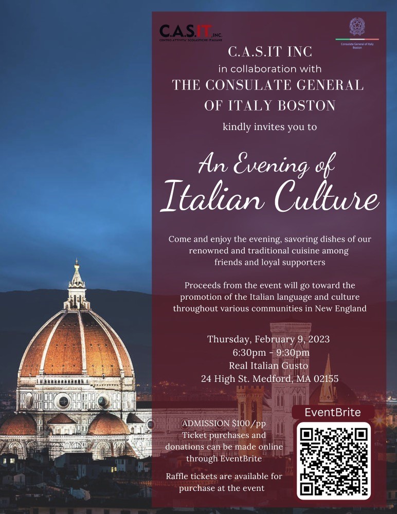 An Evening of Italian Culture Event Flyer.
