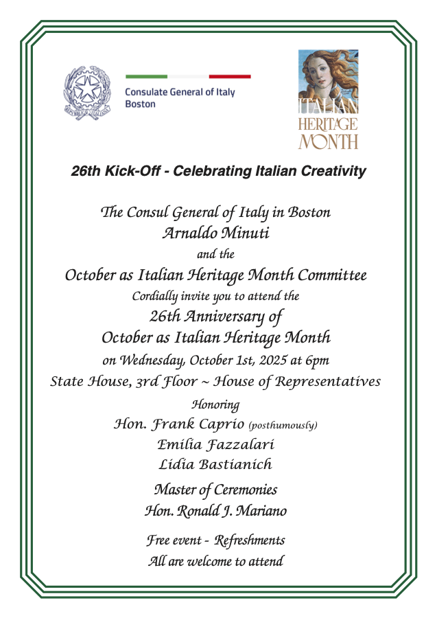 26th Italian Heritage Month Kick-Off Event Flyer.