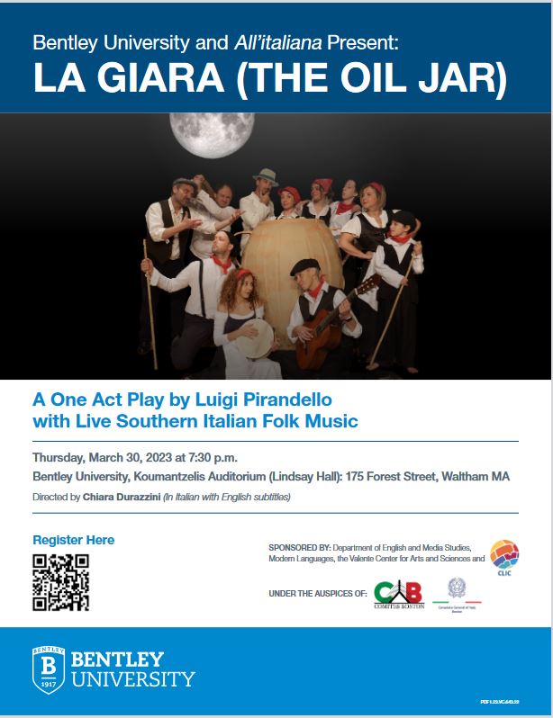 La Giara, a One Act Play by Luigi Pirandello with Live Southern Italian Folk Music - March 30th