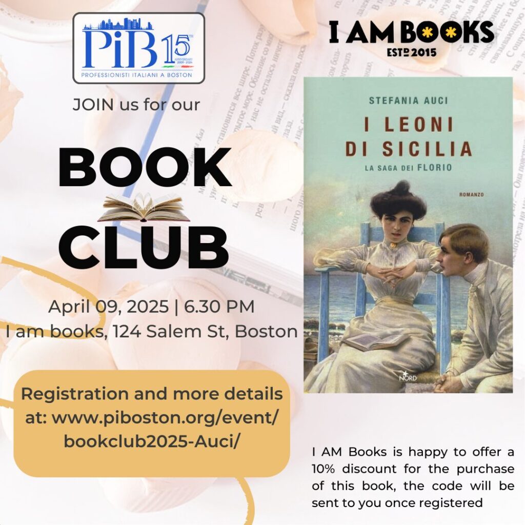 Stefania Auci I Leoni di Sicilia Bookclub at Iam Books Event Flyer.
