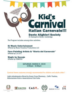 Italian Carnival at Dante Alighieri, March 9th, 3pm.