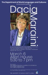 Author Dacia Maraini at Lowell's Allen House on March 6th from 5:30 PM.