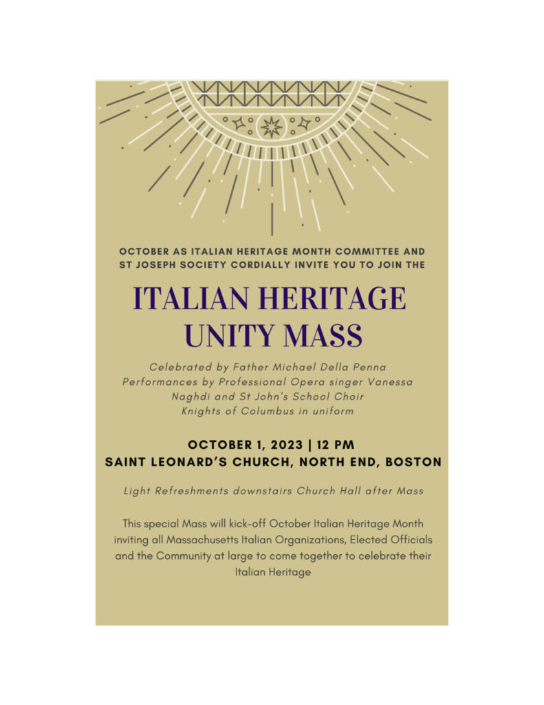 Italian Heritage Unity Mass Flyer.