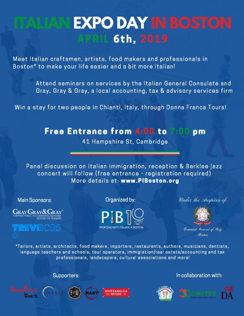 Flyer for Italian Expo Day in Boston, April 6th.