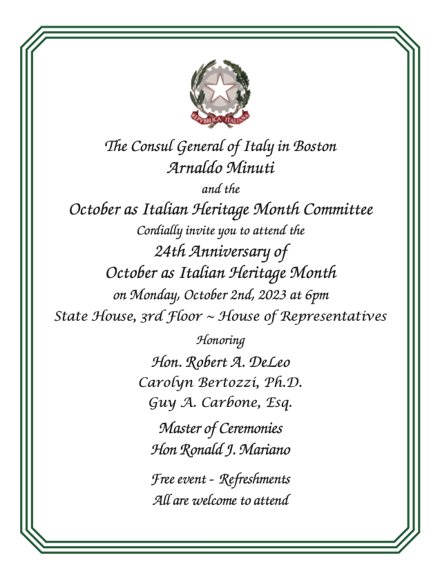 Italian Heritage Month Kickoff Event - Oct 2nd