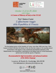 Lecture Series Program by Professor Matteo Casini Flyer.