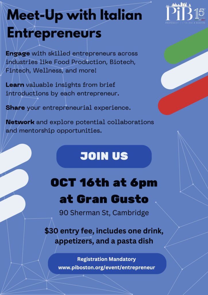 Meet up with Italian Entrepreneurs October 16th Flyer.