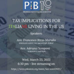 flyer for Italian online tax implication seminar.