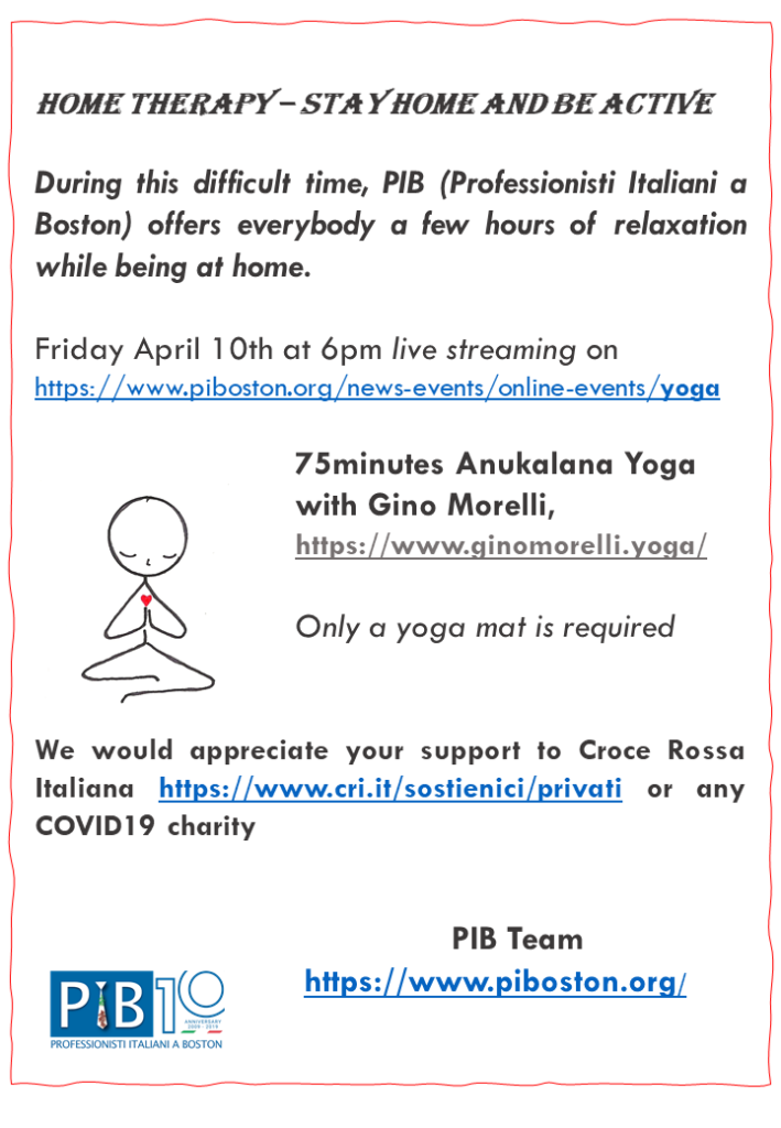 April 10th Yoga with Gino Morelli live event flyer.