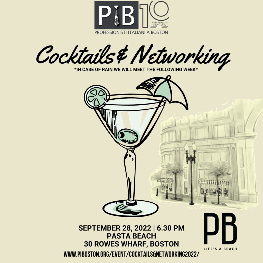 Cocktails & Networking Sept 28 Pasta Beach PIB Professionisti