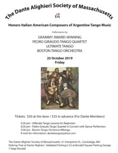 Flyer honoring American-Italian Composers of Argentinian Tango.