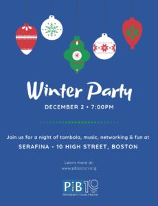 PIB Winter Party, December 2nd, 7PM at Serafina.