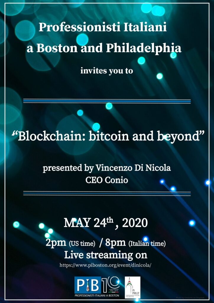 Bitcoin and blockchain seminar flyer.
