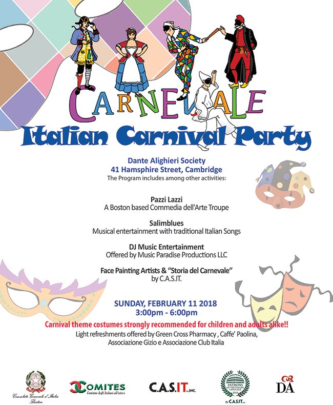 Italian Carnival February 11th at the Dante Alighieri association