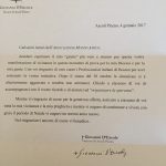 letter from Ascoli Piceno's bishop Giovanni d'Ercole as a token of appreciation for PIB's initiative in favor of earthquake victims