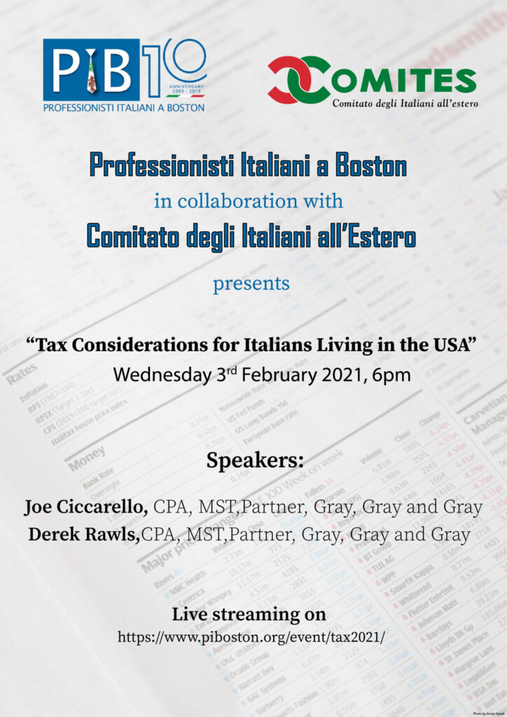 2021 Tax Consideration Event flyer.