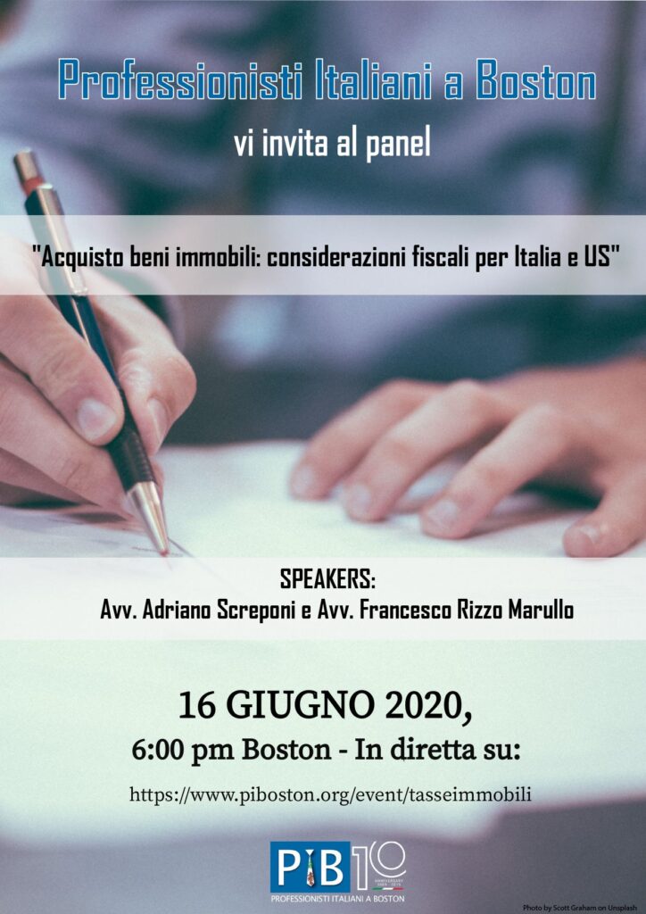 Tax considerations for real estate purchases in Italy and US flyer.